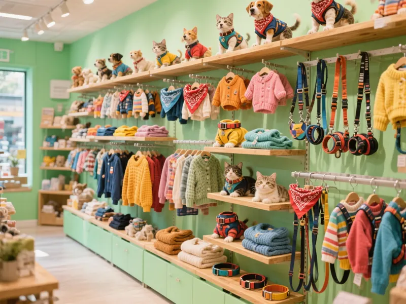 Roupas e acess&oacute;rios para pets em Pindamonhangaba: prateleiras do pet shop